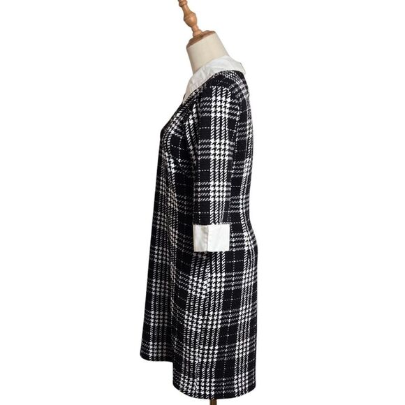 Tacera Plaid Black and White Collared Office Dress - Picture 5 of 7